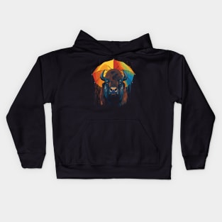 Bison Rainy Day With Umbrella Kids Hoodie